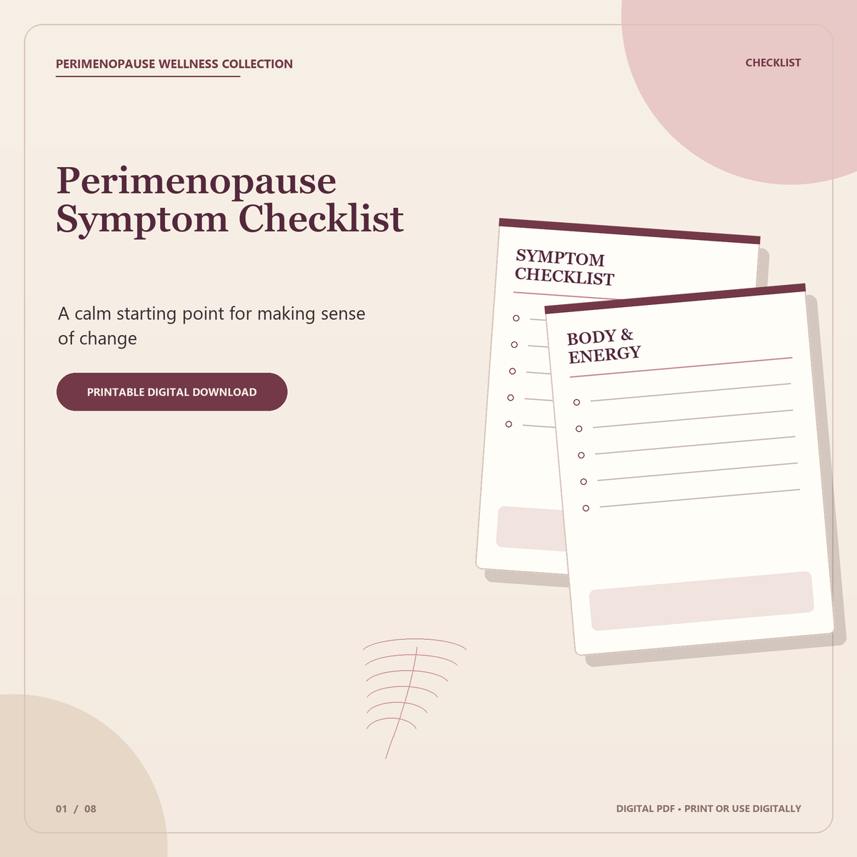 Perimenopause Symptom Checklist | Printable Symptom Tracker for Women