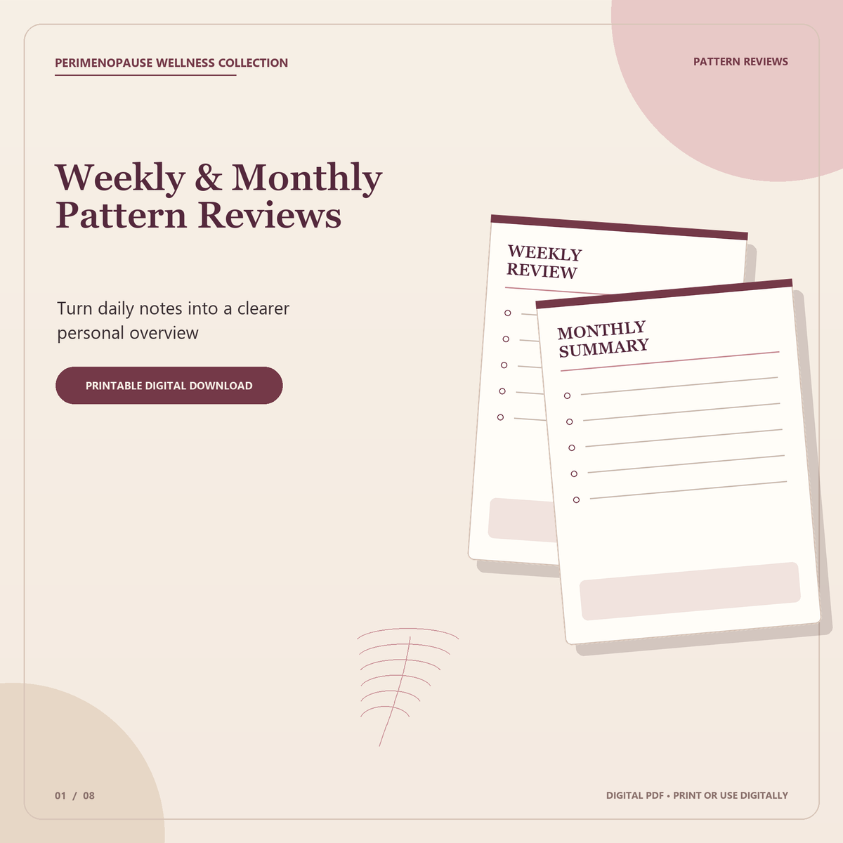 Perimenopause Pattern Review | Weekly & Monthly Symptom Tracker Printable